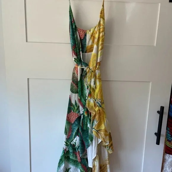 FARM Rio Asymmetrical Dress in Green and Yellow - Picture 1 of 3